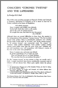 Chaucer's Corones Tweyne and the lapidaries
